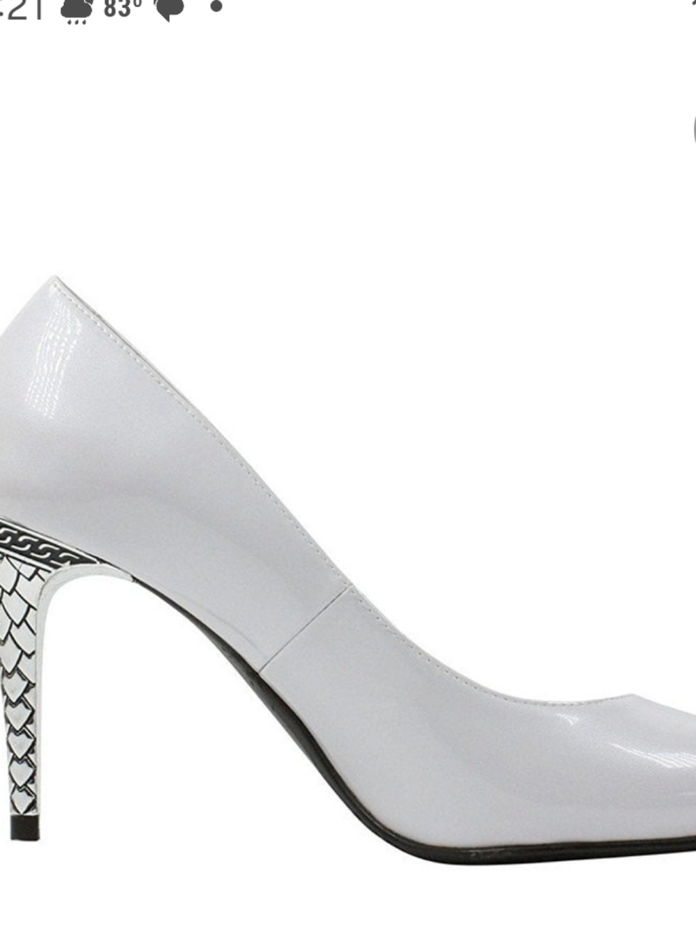 J.Renee White Patent Pointed Pump with Black-Patterned Heel
